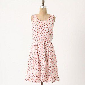 Anthropologie Postmark Cerise Linen Polka Dot Dress